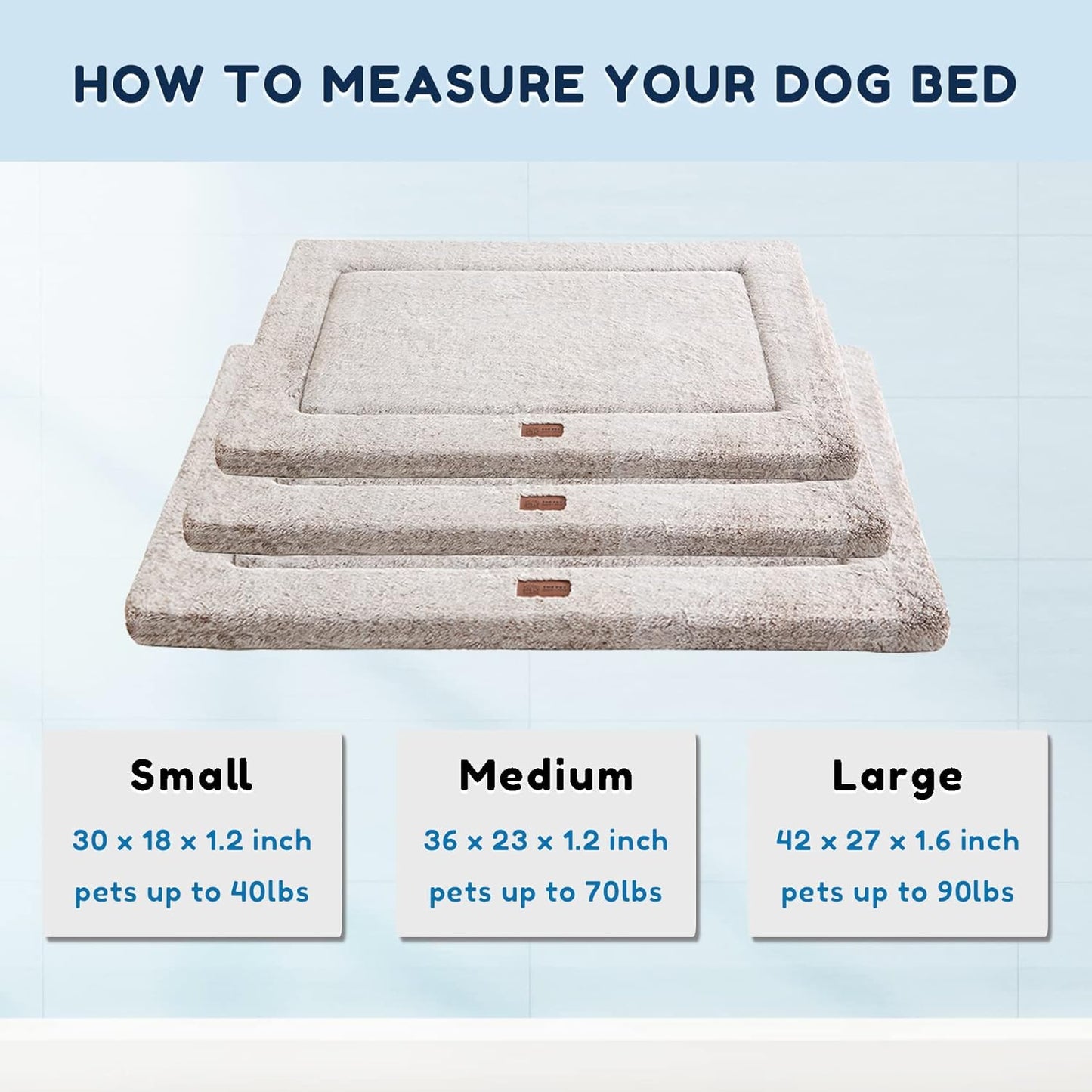 Dog Bed for Crate, High Resilience Foam Dog Crate Mat Kennel Pad with Soft Wavy Plush Comfortable Anti-Slip Washable Bed for Large Medium Small Dogs & Cats