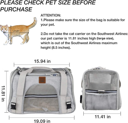 Premium Pet Carrier Airline Approved Soft Sided for Cats and Dogs Portable Cozy Travel Pet Bag, Car Seat Safe Carrier (Large (Pack of 1), Light Grey-3)