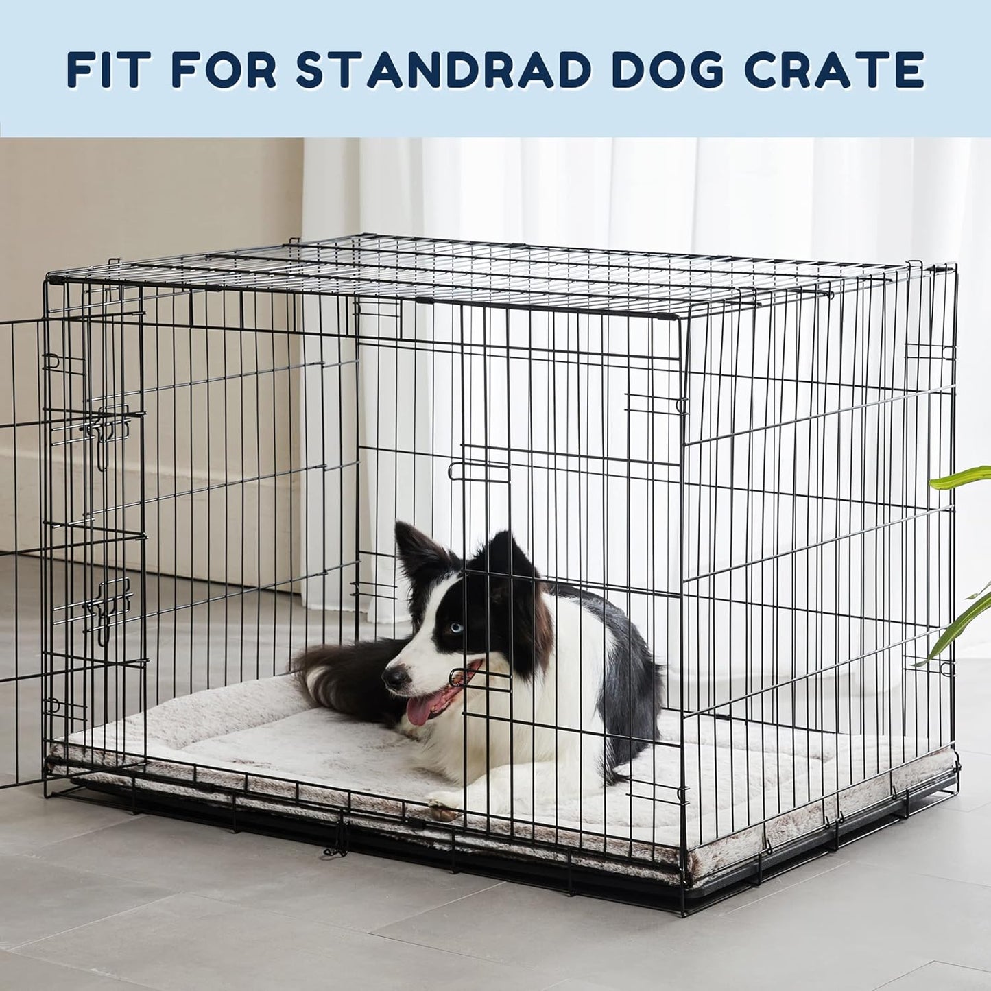 Dog Bed for Crate, High Resilience Foam Dog Crate Mat Kennel Pad with Soft Wavy Plush Comfortable Anti-Slip Washable Bed for Large Medium Small Dogs & Cats