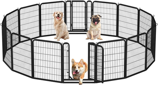Yaheetech Dog Playpen Outdoor, 32 Inch 16 Panels Dog Pen Indoor Heavy Duty Puppy Exercise Pen Metal Pet Fence for RV Camping/Yard/Garden