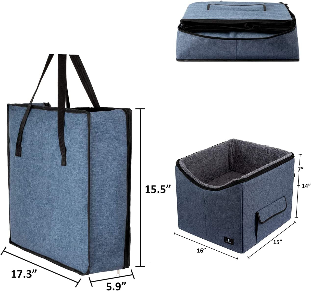 Dog Booster Car Seat/Pet Bed at Home,With Pockets and Carrying Case,Easy Storage and Portable Beds for Household Pets (Medium, Blue)
