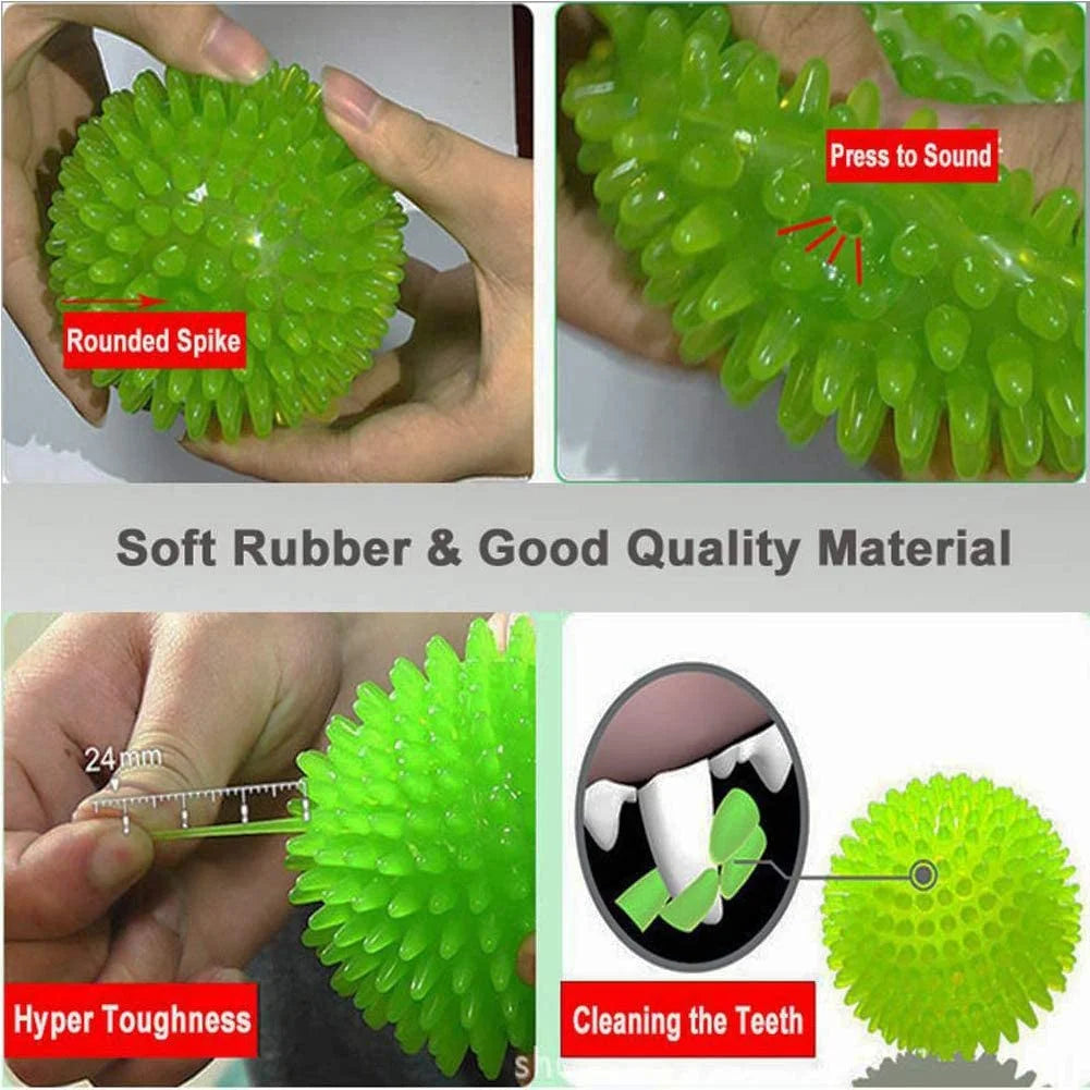 3 Pack Dog Squeaky Toys Spike Ball, TPR Dog Toy Balls Eco-Friendly Natural Rubber TPR Dog Toy