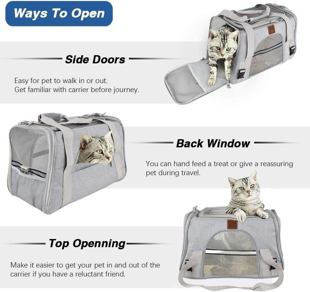 Premium Pet Carrier Airline Approved Soft Sided for Cats and Dogs Portable Cozy Travel Pet Bag, Car Seat Safe Carrier (Large (Pack of 1), Light Grey-3)