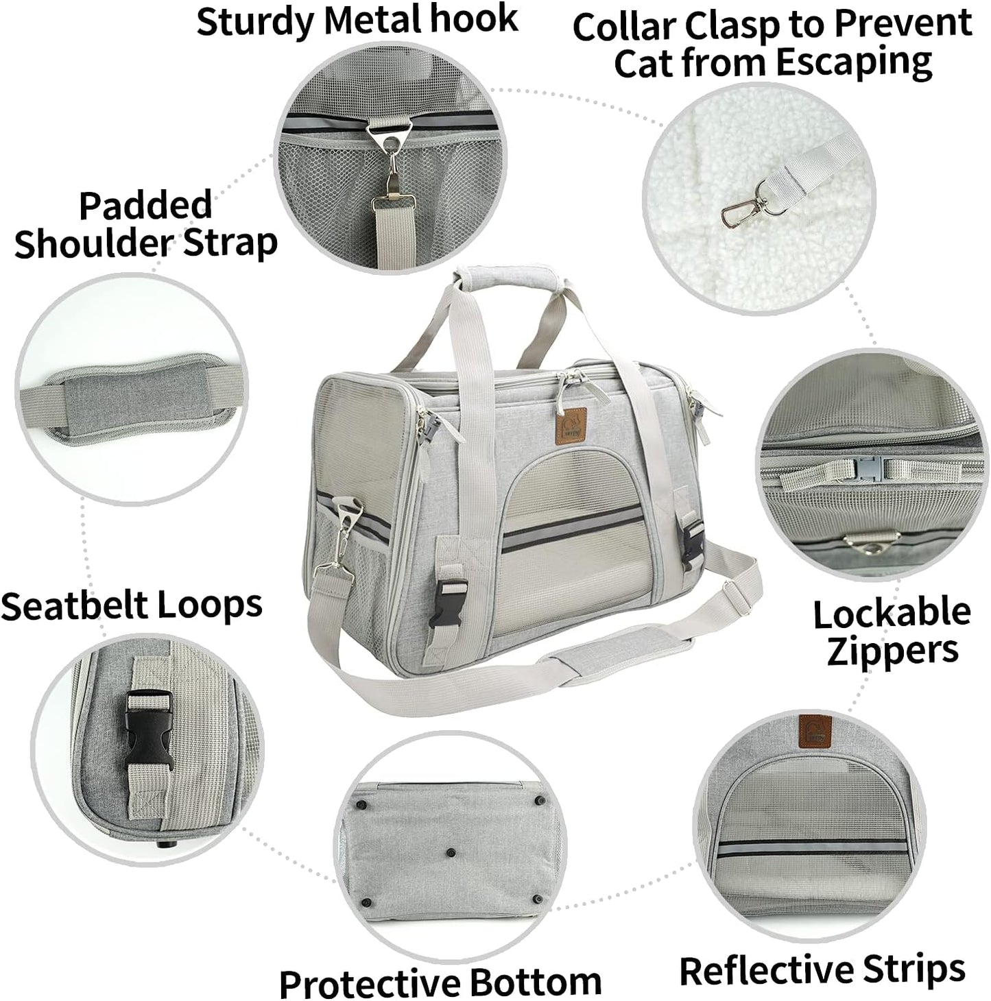 Premium Pet Carrier Airline Approved Soft Sided for Cats and Dogs Portable Cozy Travel Pet Bag, Car Seat Safe Carrier (Large (Pack of 1), Light Grey-3)
