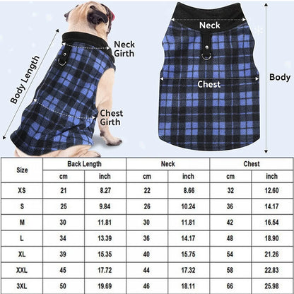 Dog Sweater Soft Fleece Vest with Leash Ring Plaid Warm Winter Pet Clothes Dog Pullover Jacket for Dogs Cats Winter Chihuahua Pet Indoor Outdoor Use