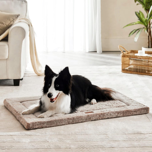 Dog Bed for Crate, High Resilience Foam Dog Crate Mat Kennel Pad with Soft Wavy Plush Comfortable Anti-Slip Washable Bed for Large Medium Small Dogs & Cats