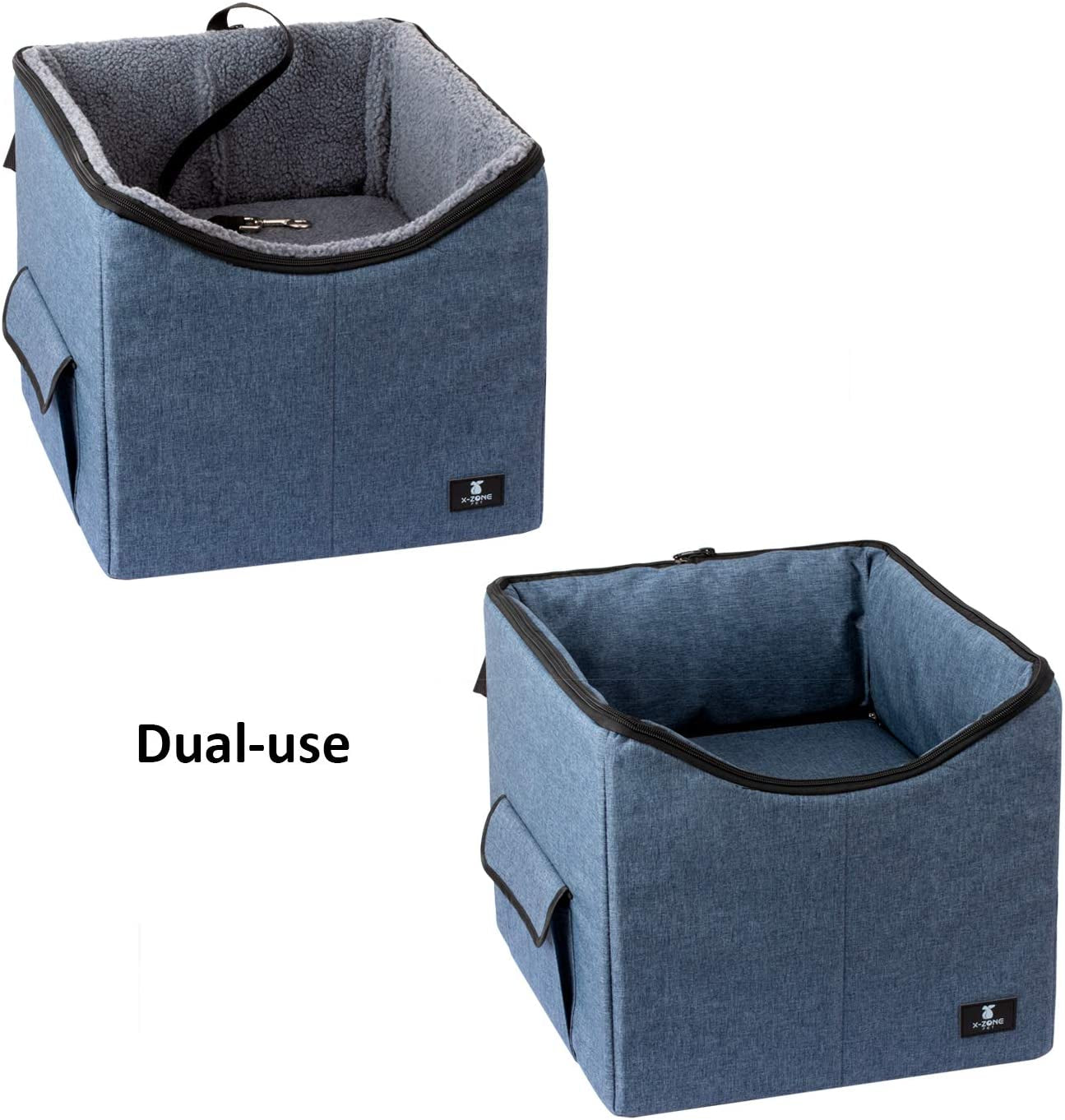 Dog Booster Car Seat/Pet Bed at Home,With Pockets and Carrying Case,Easy Storage and Portable Beds for Household Pets (Medium, Blue)