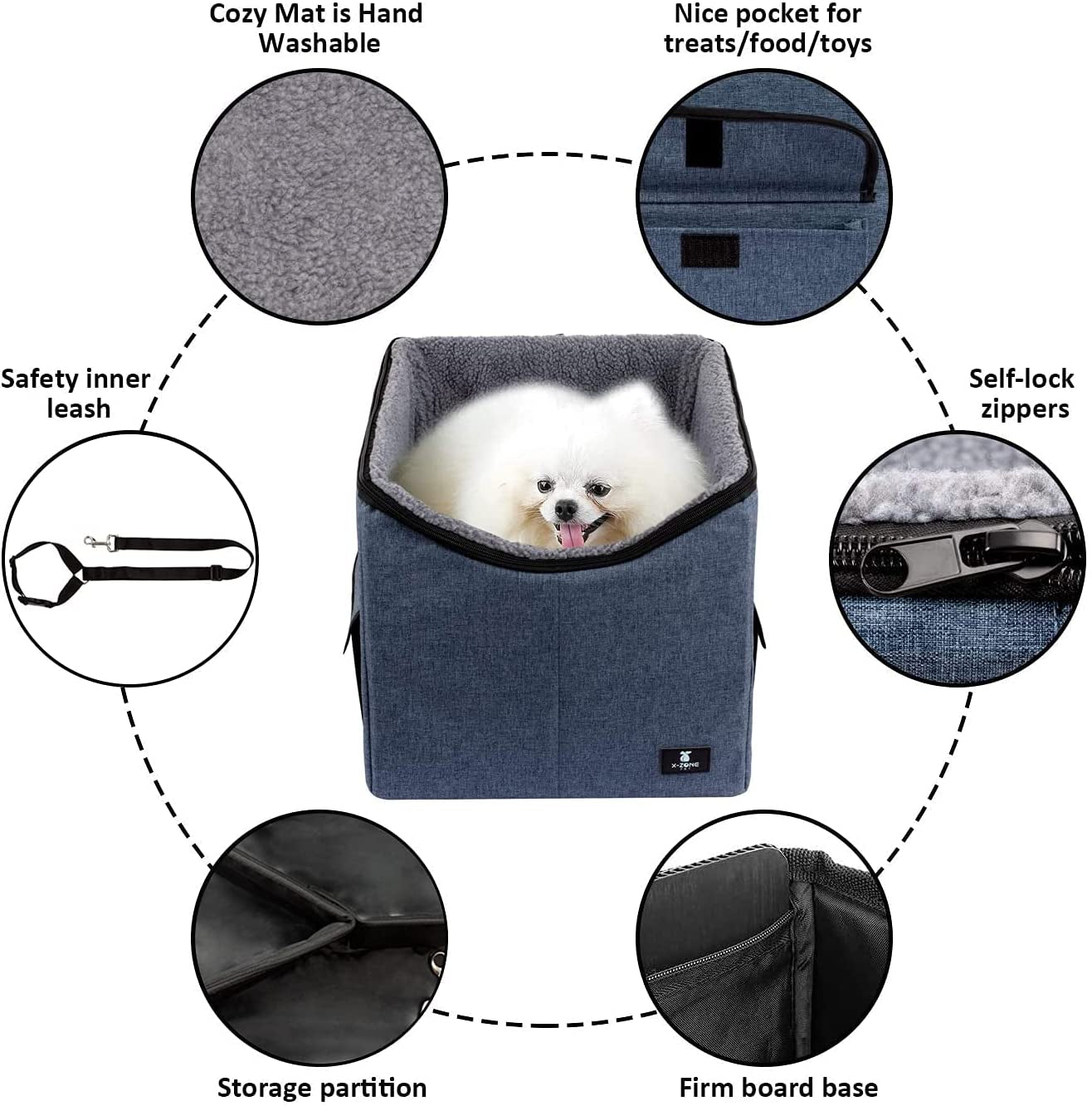 Dog Booster Car Seat/Pet Bed at Home,With Pockets and Carrying Case,Easy Storage and Portable Beds for Household Pets (Medium, Blue)