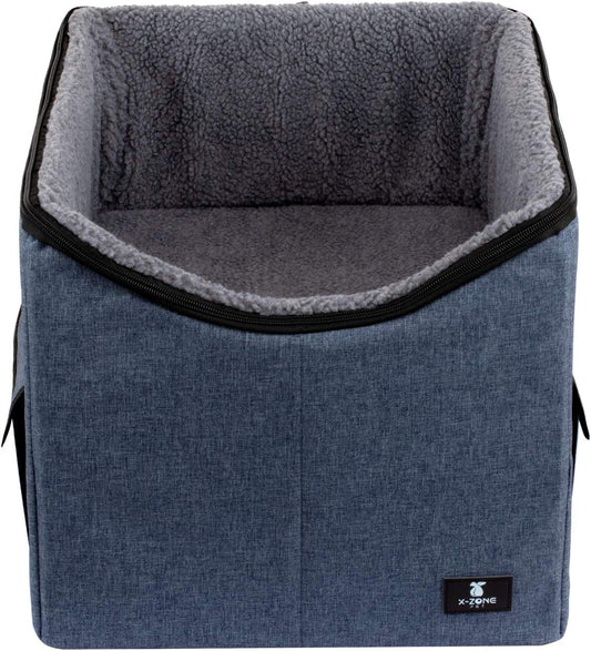 Dog Booster Car Seat/Pet Bed at Home,With Pockets and Carrying Case,Easy Storage and Portable Beds for Household Pets (Medium, Blue)