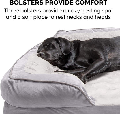 Orthopedic Dog Bed for Medium/Small Dogs W/ Removable Bolsters & Washable Cover, for Dogs up to 35 Lbs - Plush & Velvet Waves Perfect Comfort Sofa - Granite Gray, Medium