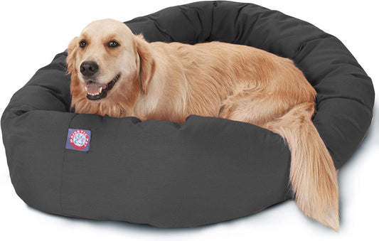 Dog Bagel Calming Bed, 40X29X9In, Soft round Pet Bed with Spine Support, Fluffy Donut Dog Bed, Large, Gray