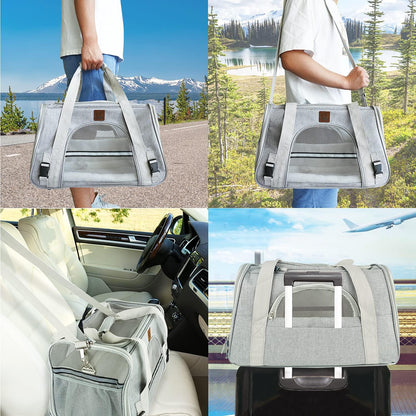 Premium Pet Carrier Airline Approved Soft Sided for Cats and Dogs Portable Cozy Travel Pet Bag, Car Seat Safe Carrier (Large (Pack of 1), Light Grey-3)