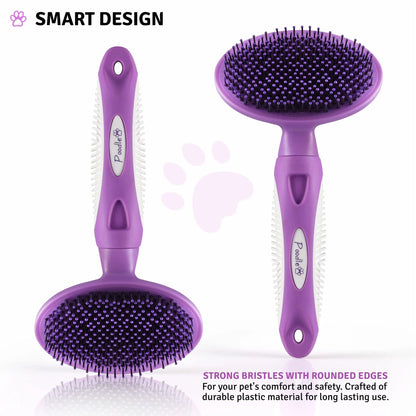Poodle Pet round Soft Bristle Hair Brush Pet Grooming Tool for Dogs & Cats, Purple