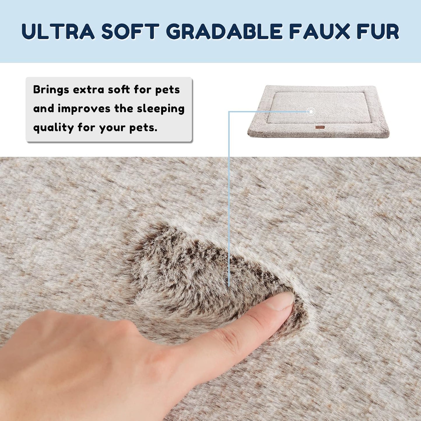 Dog Bed for Crate, High Resilience Foam Dog Crate Mat Kennel Pad with Soft Wavy Plush Comfortable Anti-Slip Washable Bed for Large Medium Small Dogs & Cats