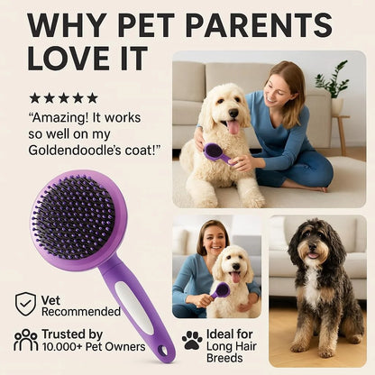Poodle Pet round Soft Bristle Hair Brush Pet Grooming Tool for Dogs & Cats, Purple