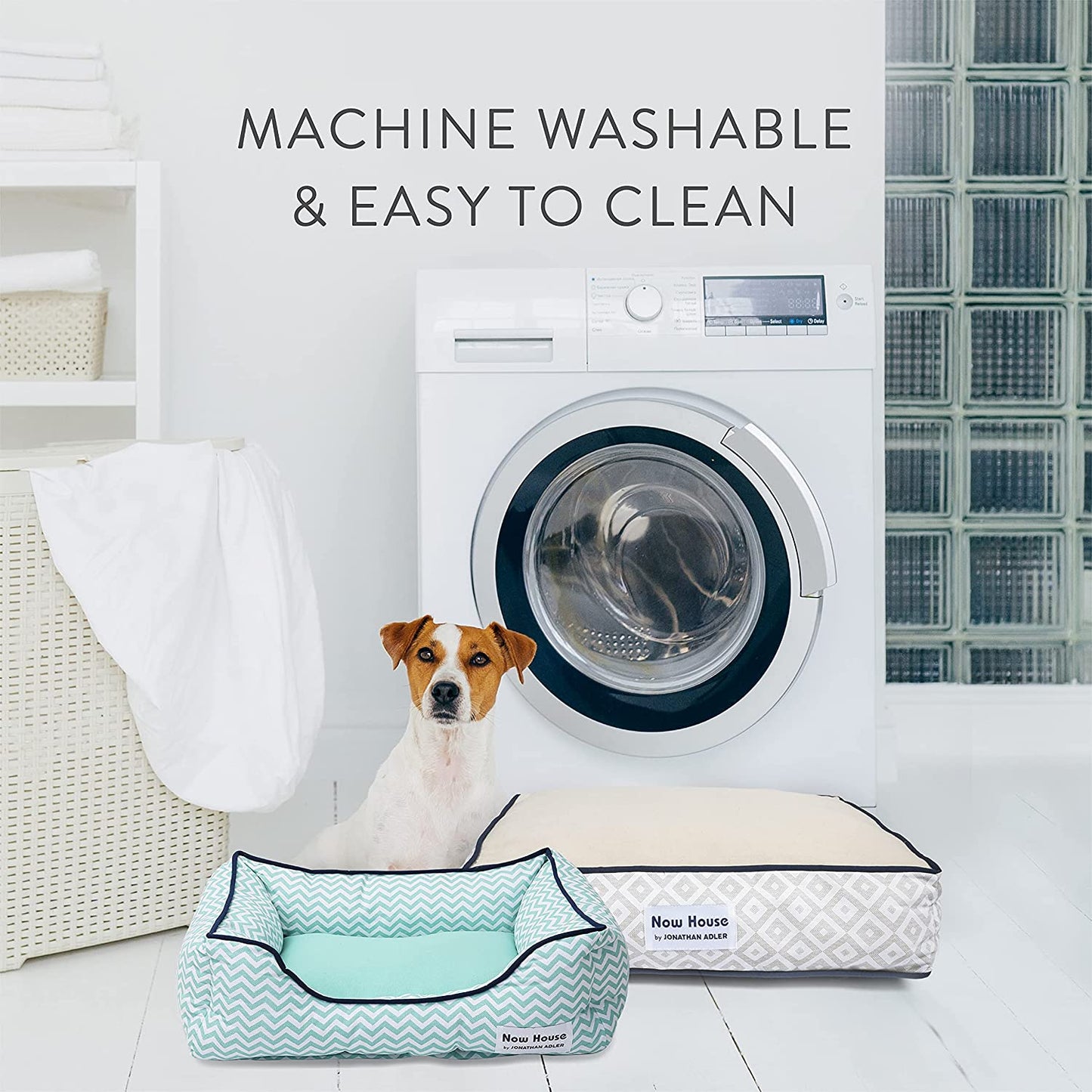 Jonathan Adler Now House for Pets Grey Diamond Cushion Dog Bed, Small Dog Bed, Machine Washable, Cotton/Poly Blend, 17X22X5 Inches