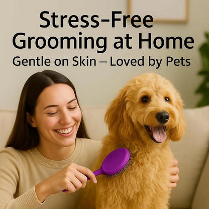 Poodle Pet round Soft Bristle Hair Brush Pet Grooming Tool for Dogs & Cats, Purple