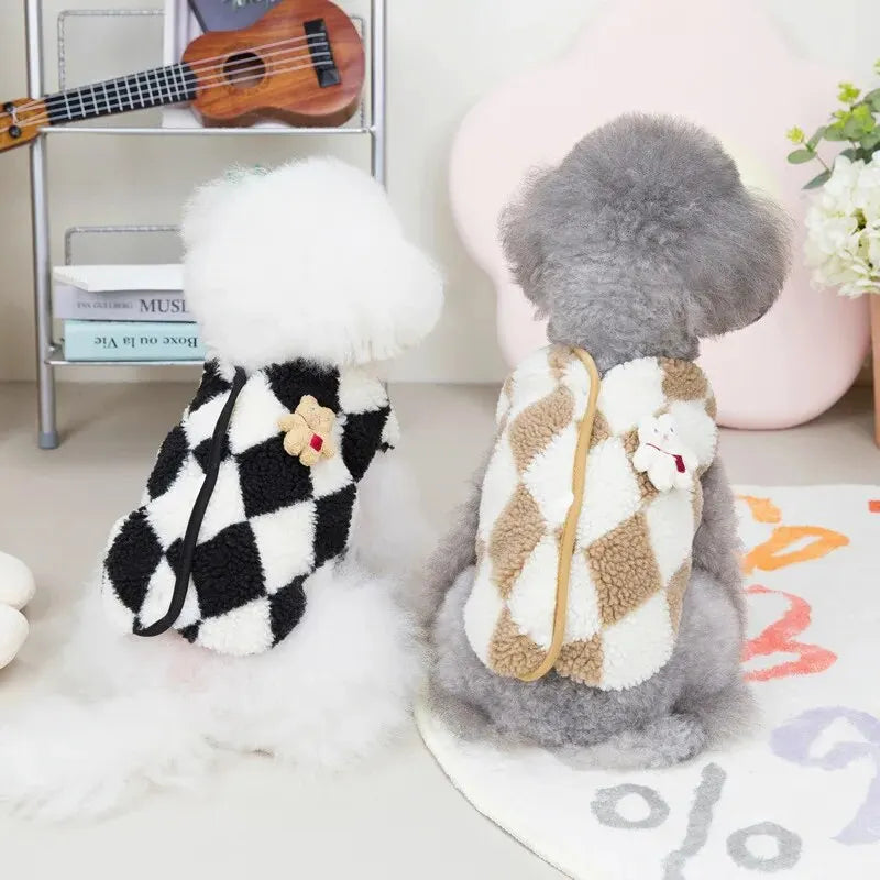 1Pc Pet Dog Clothes Soft Warm Fleece Dogs Jumpsuits Plaid Pet Clothing for Small Dogs Puppy Cats Costume Coats